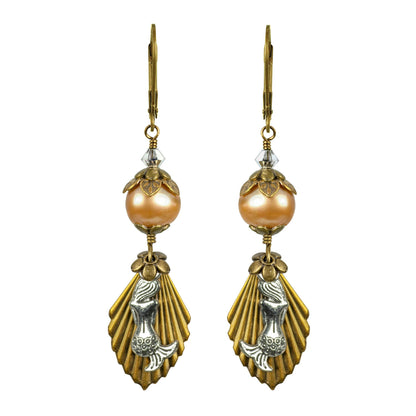 Golden Pearl and Silver Mermaid Earrings - Tropical Vacation