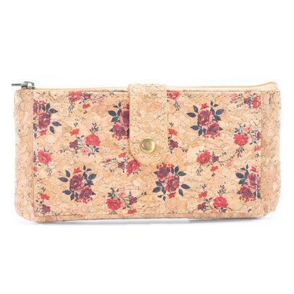 Flower pattern slim card cork wallets