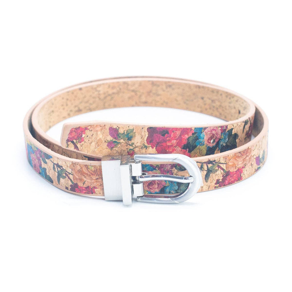 Floral Print Cork Women's Belt with Adjustable Buckle-Width