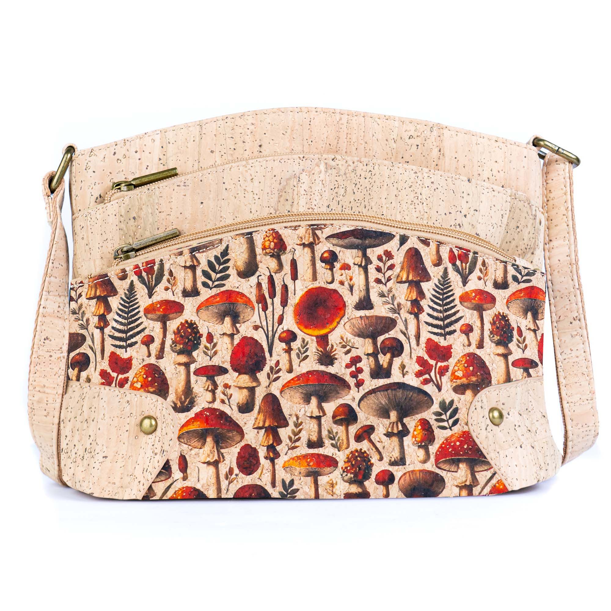 Multi-Pocket Cork Crossbody Bag with Adjustable Shoulder Strap