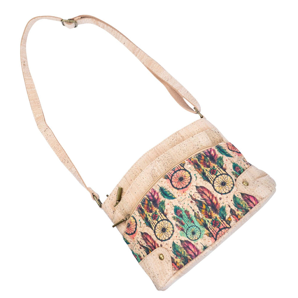 Multi-Pocket Cork Crossbody Bag with Adjustable Shoulder Strap