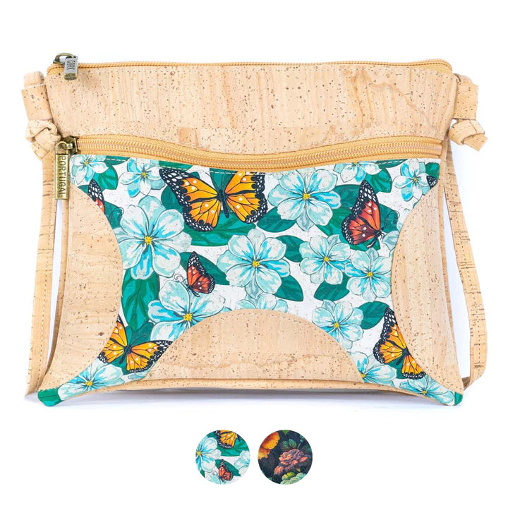 Butterfly & Floral Print Cork Crossbody Bag