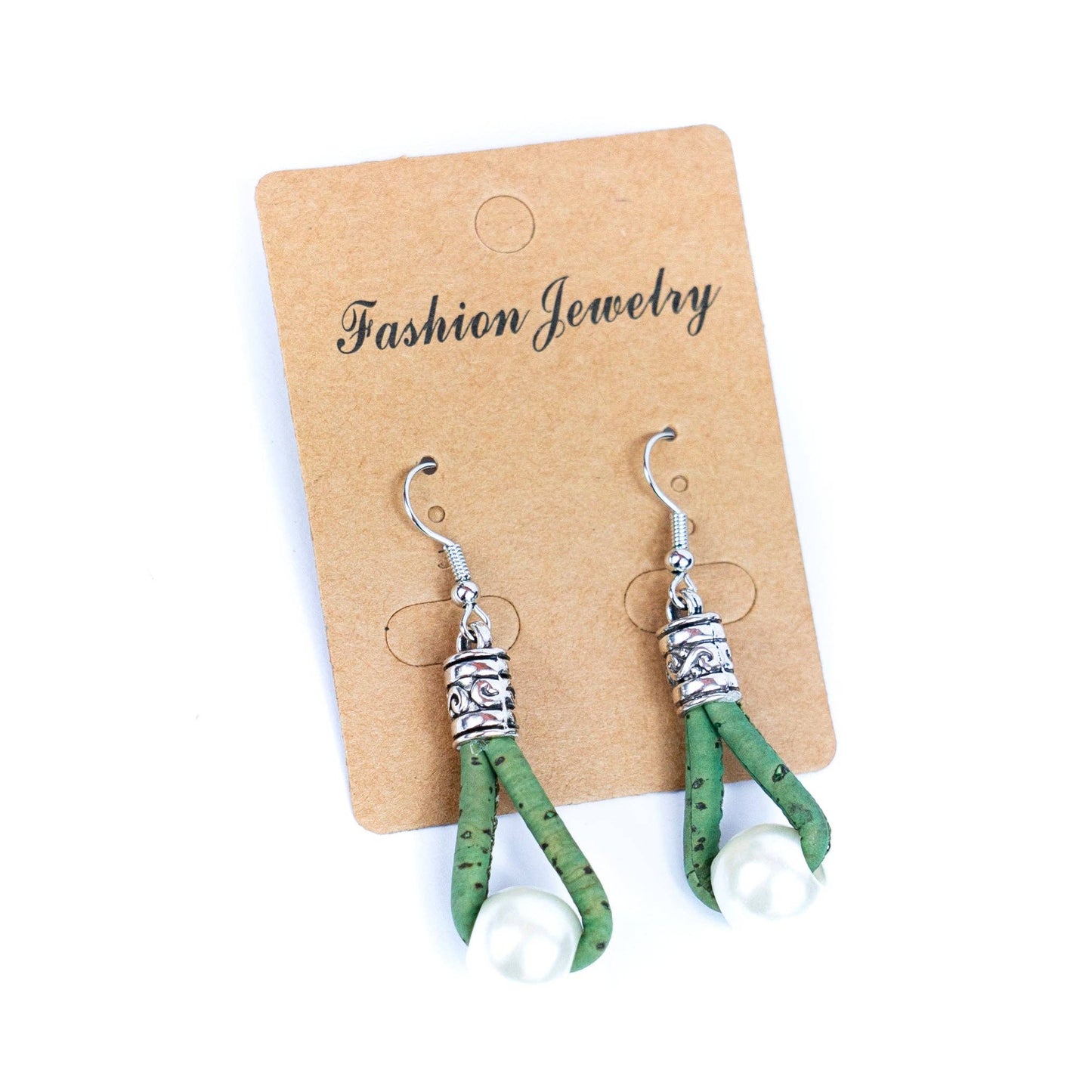 Cork plastic pearls handmade earrings