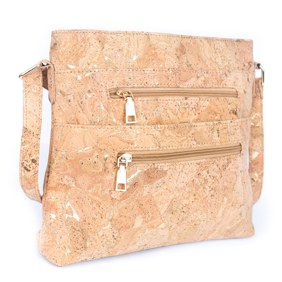 Golden cork fabric zipper handbag crossbody bag