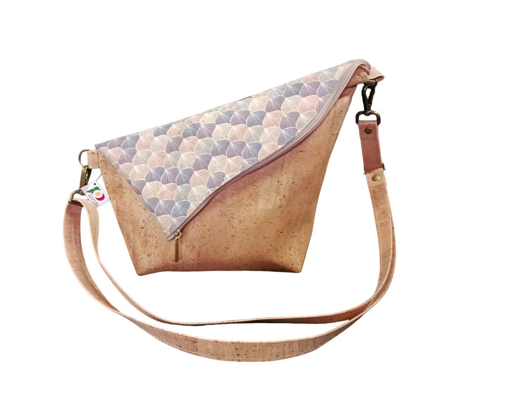 Diagonally folded cork bag