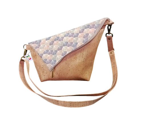 Diagonally folded cork bag