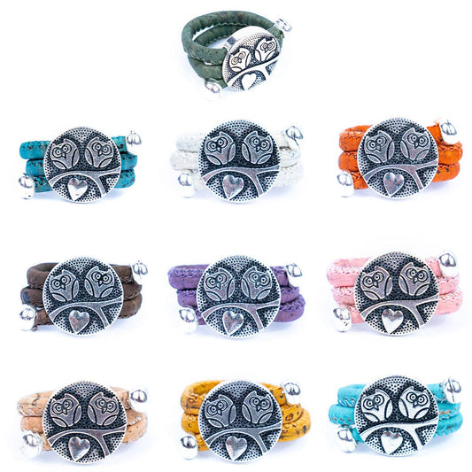 Owls on a tree branch & heart colored cork ring