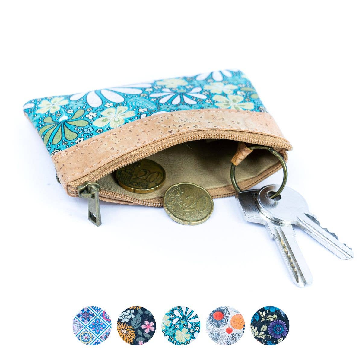 Dual Zip Compartments Mini Cork Wallet - Chic Printed Cork