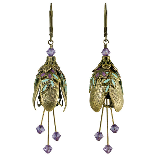 Dreamy Forest w/Crystals Hand Painted Earrings - Flower Fairy
