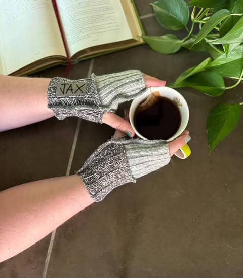 Fingerless Gloves Dark and light grey Upcycled from sweater