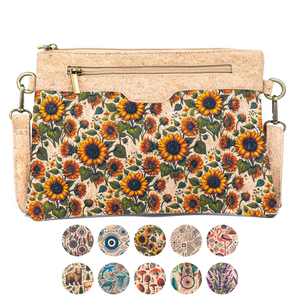 Printed Natural Cork Crossbody Bag & Clutch