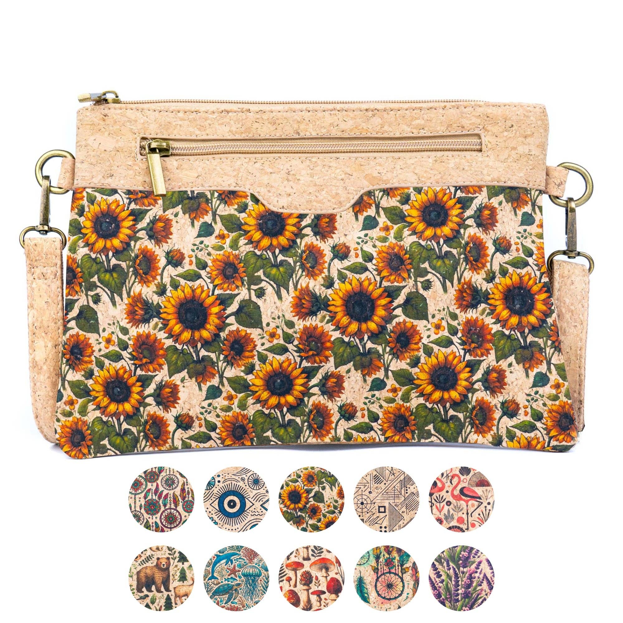 Printed Natural Cork Crossbody Bag & Clutch