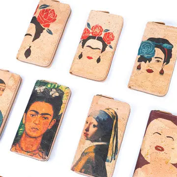 Frida Kahlo Art Cork Zipper Wallet