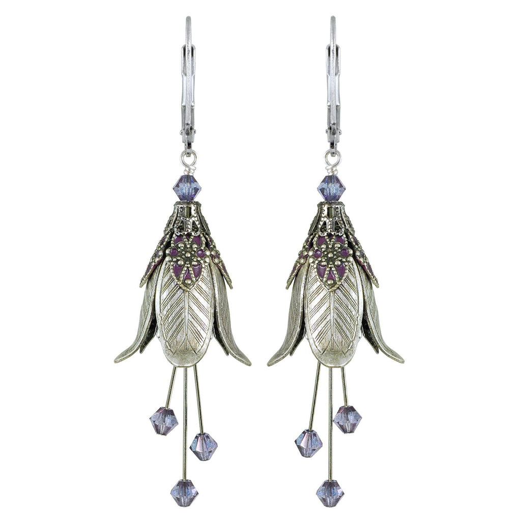 Mystic Lily Flower w Crystals Hand Painted Earrings - Flower Fairy