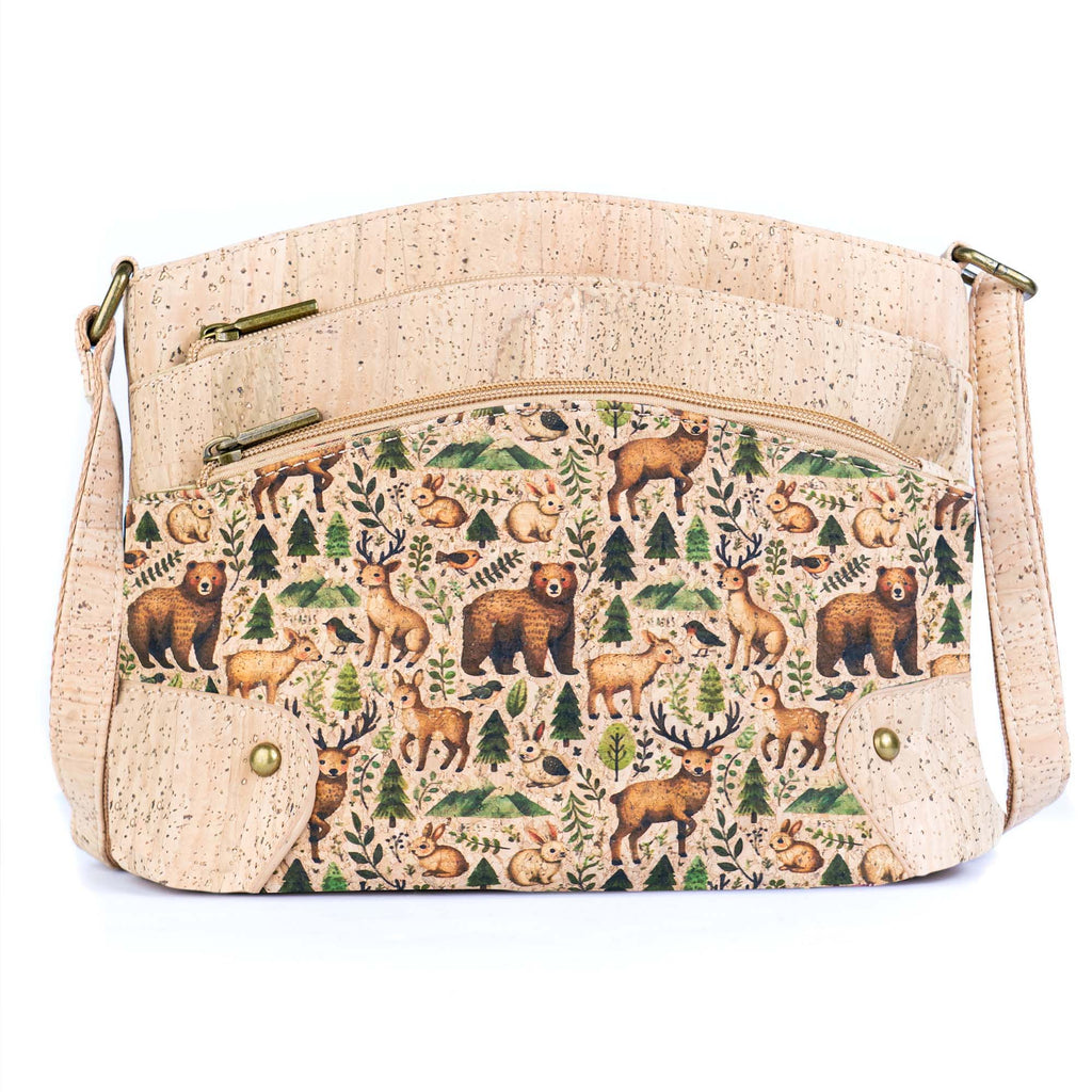 Multi-Pocket Cork Crossbody Bag with Adjustable Shoulder Strap