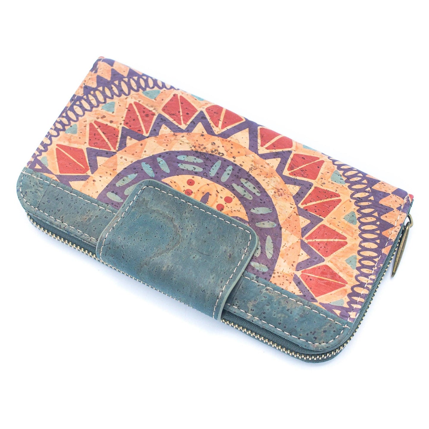 Turquoise Color cork bifold Ladies Pattern Cork Wallet