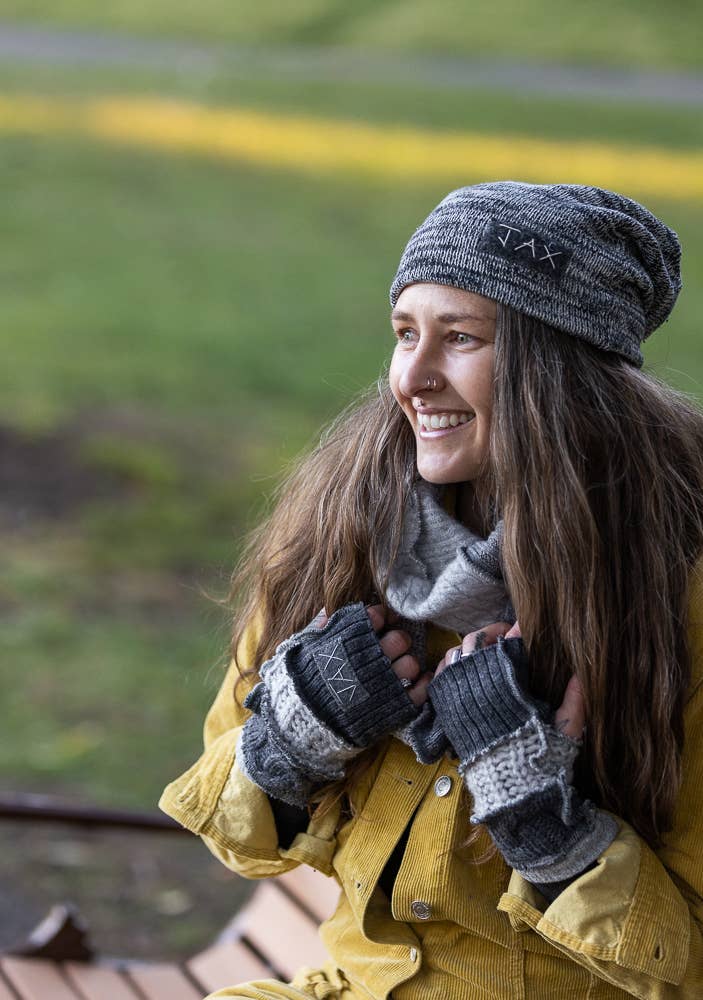 Fingerless Gloves Dark and light grey Upcycled from sweater