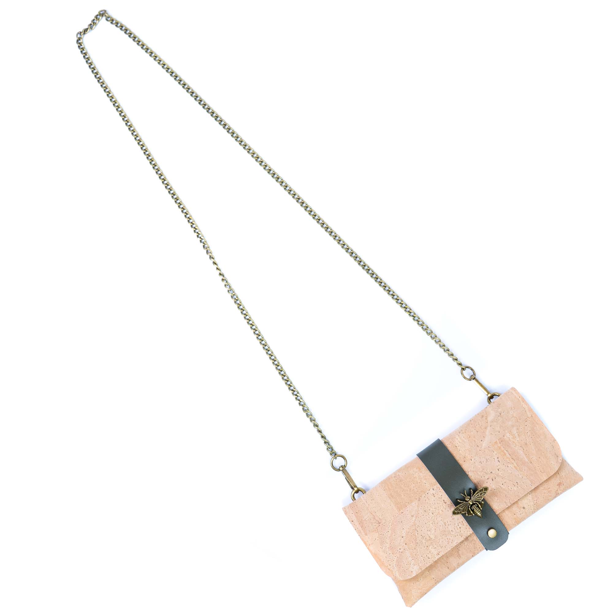 Cork Crossbody Wallet with Chain Strap & Bee Charm