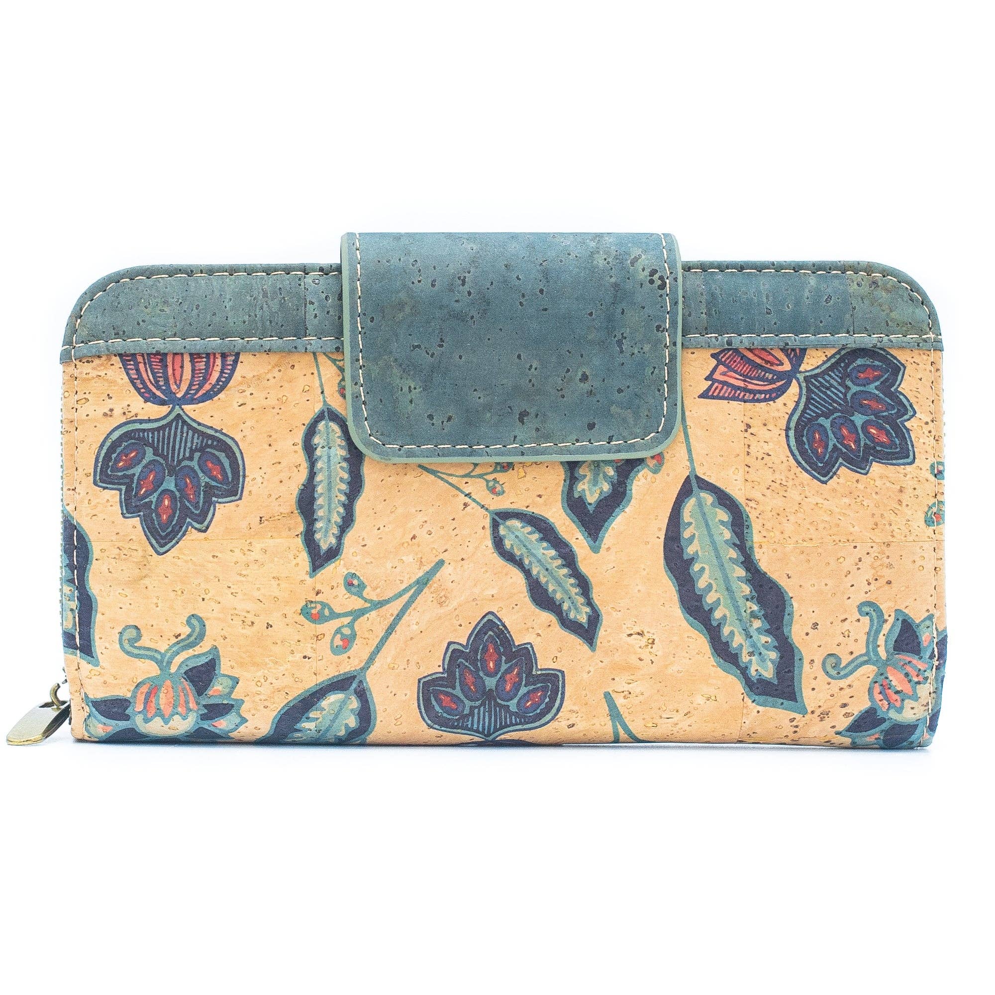 Turquoise Color cork bifold Ladies Pattern Cork Wallet