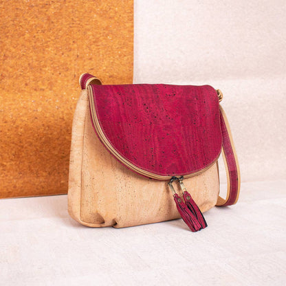 Natural cork with color tassel crossbody bag