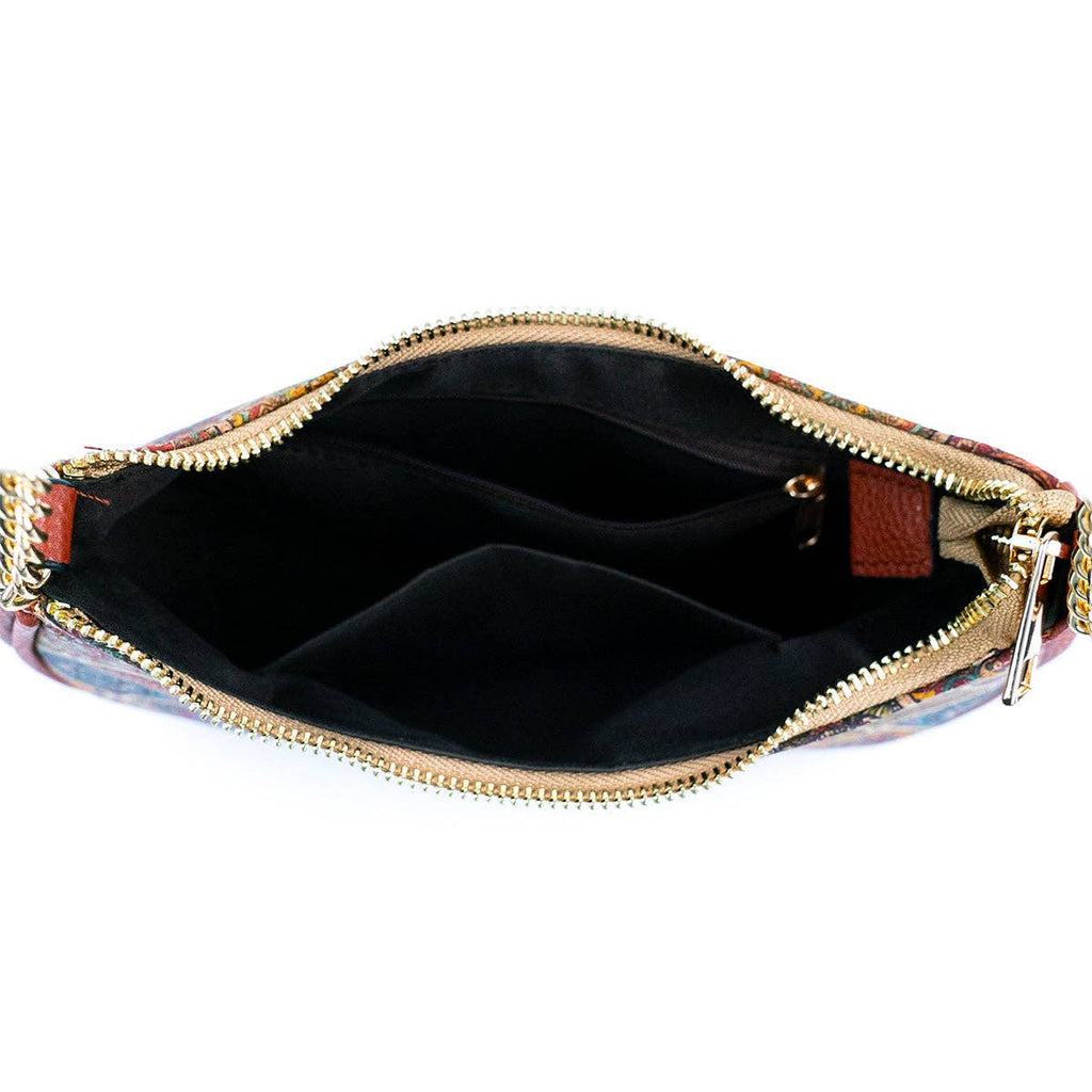 Bohemian Chic Printed Cork & Brown PU Leather Crossbody bag