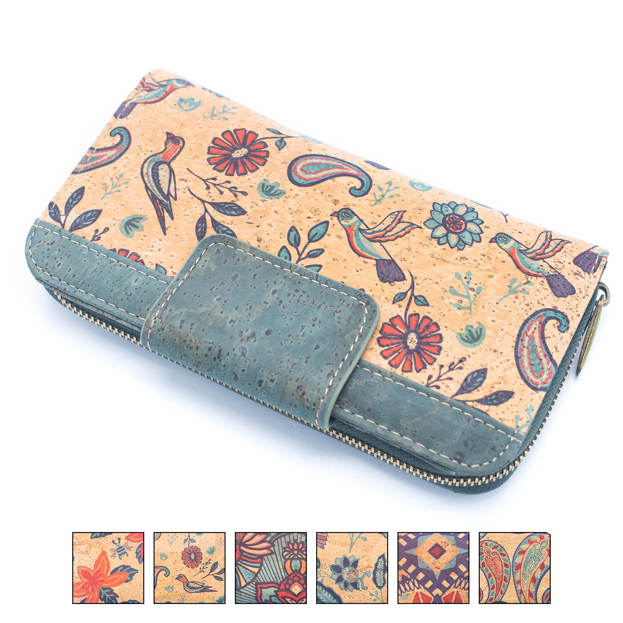 Turquoise Color cork bifold Ladies Pattern Cork Wallet