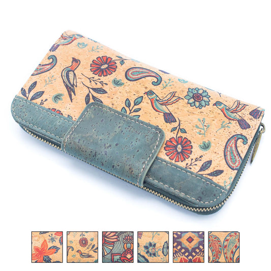 Turquoise Color cork bifold Ladies Pattern Cork Wallet