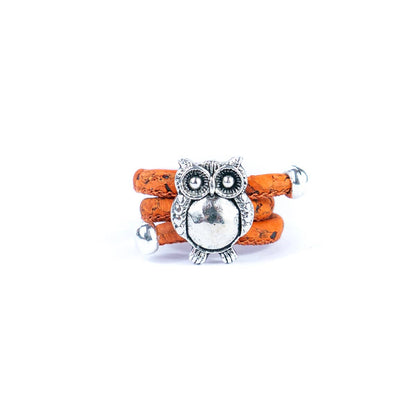 Owl pendant Antique Silver colorful Cork Ring