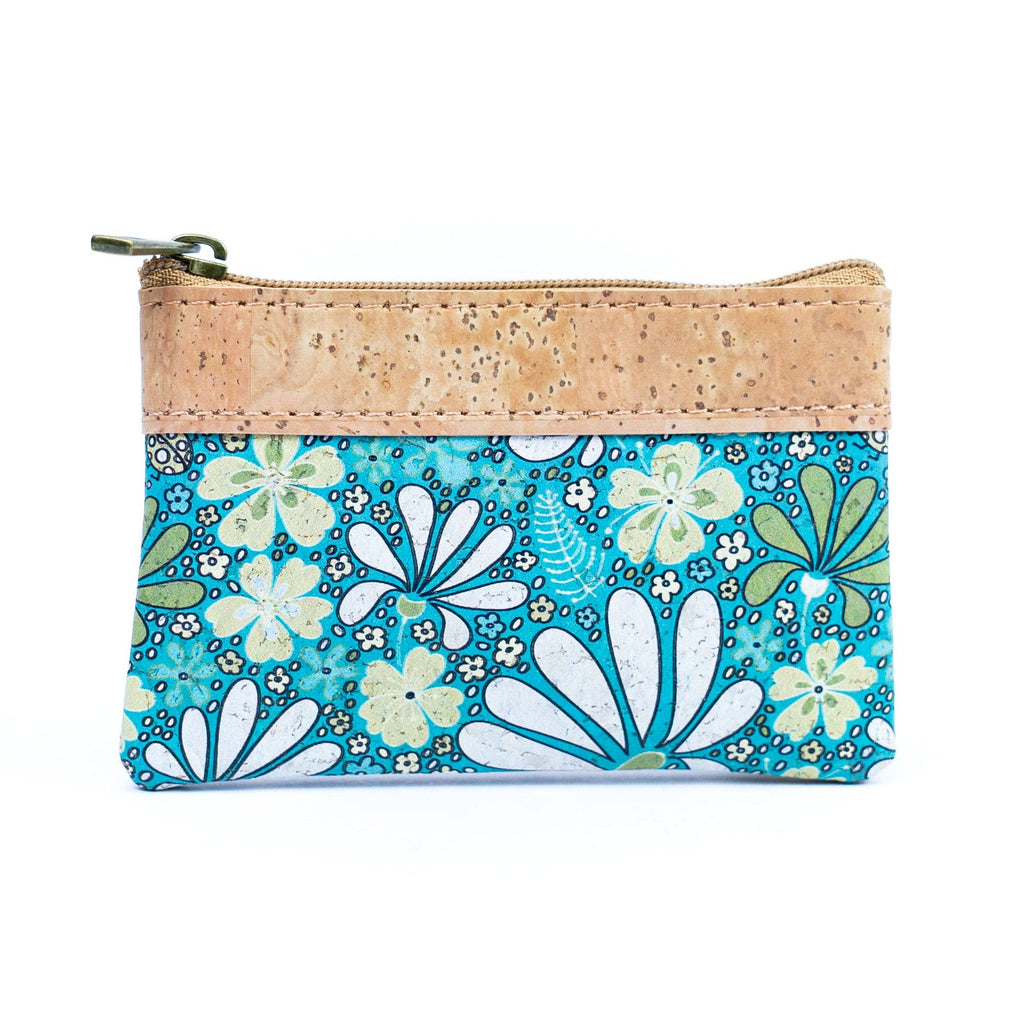 Dual Zip Compartments Mini Cork Wallet - Chic Printed Cork
