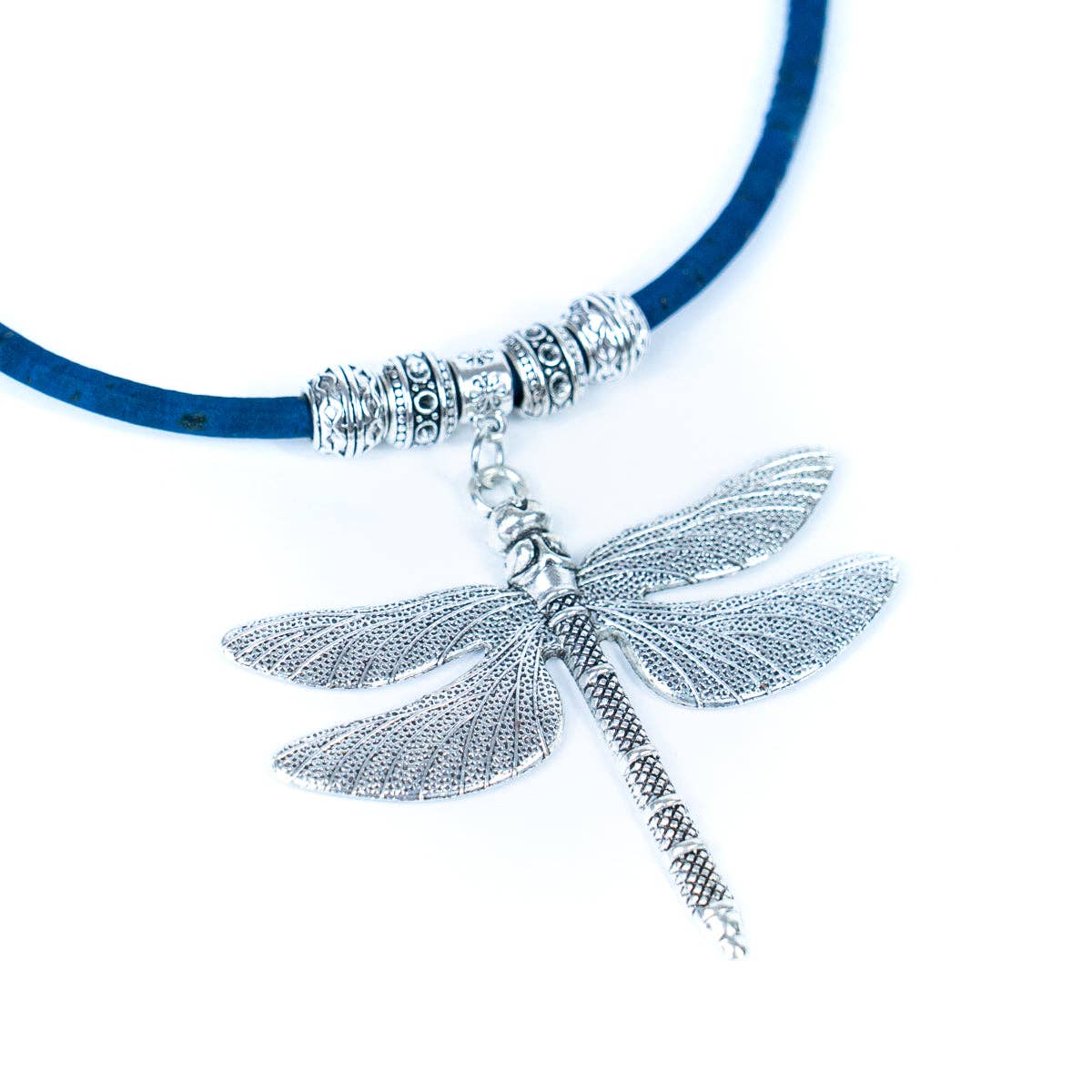 Textured dragonfly handmade Colored cork necklace