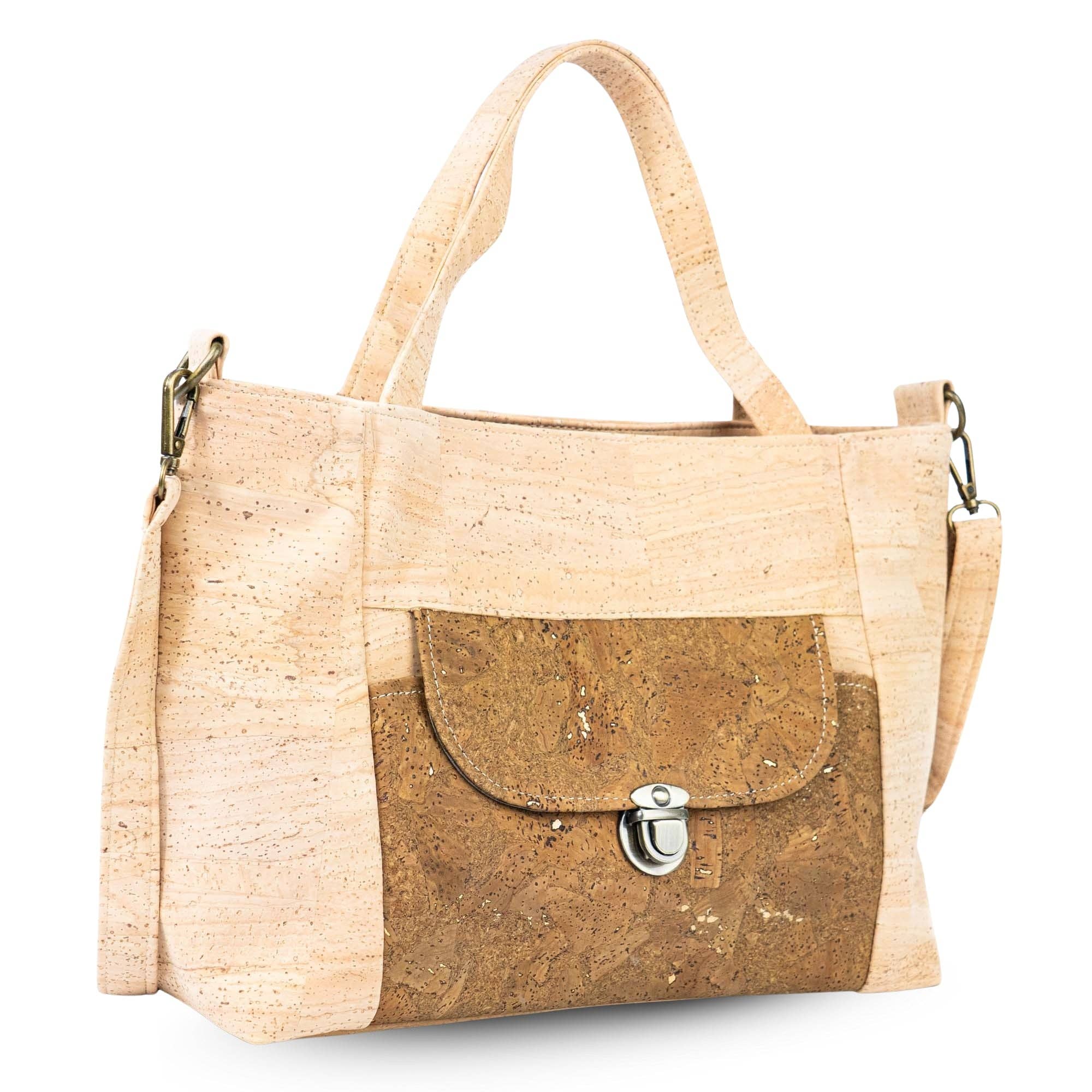 Natural Cork Handbag | Shoulder Bag with Front Pocket