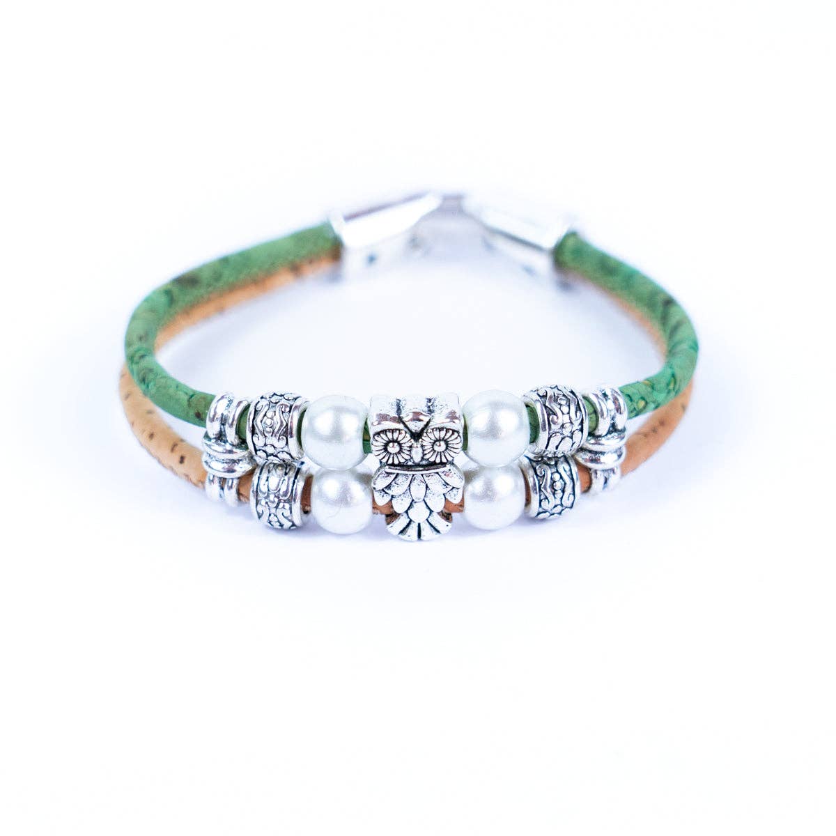 Owl & colorful Cork  handmade bracelet