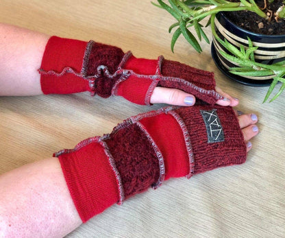 Fingerless Gloves Solid Color(s) rainbow Upcycled from sweaters