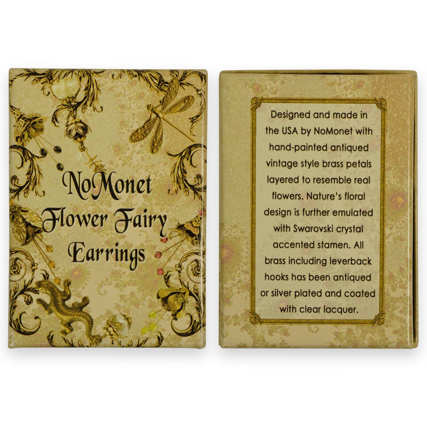Mystic Lily Flower w Crystals Hand Painted Earrings - Flower Fairy