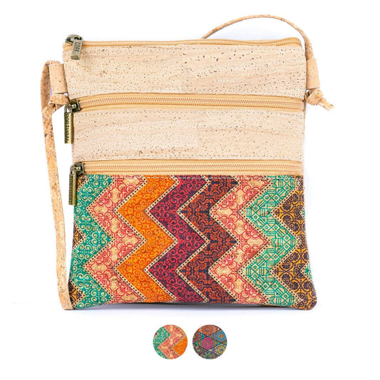 Cork Women's Double Zip Flower print Crossbody Bag