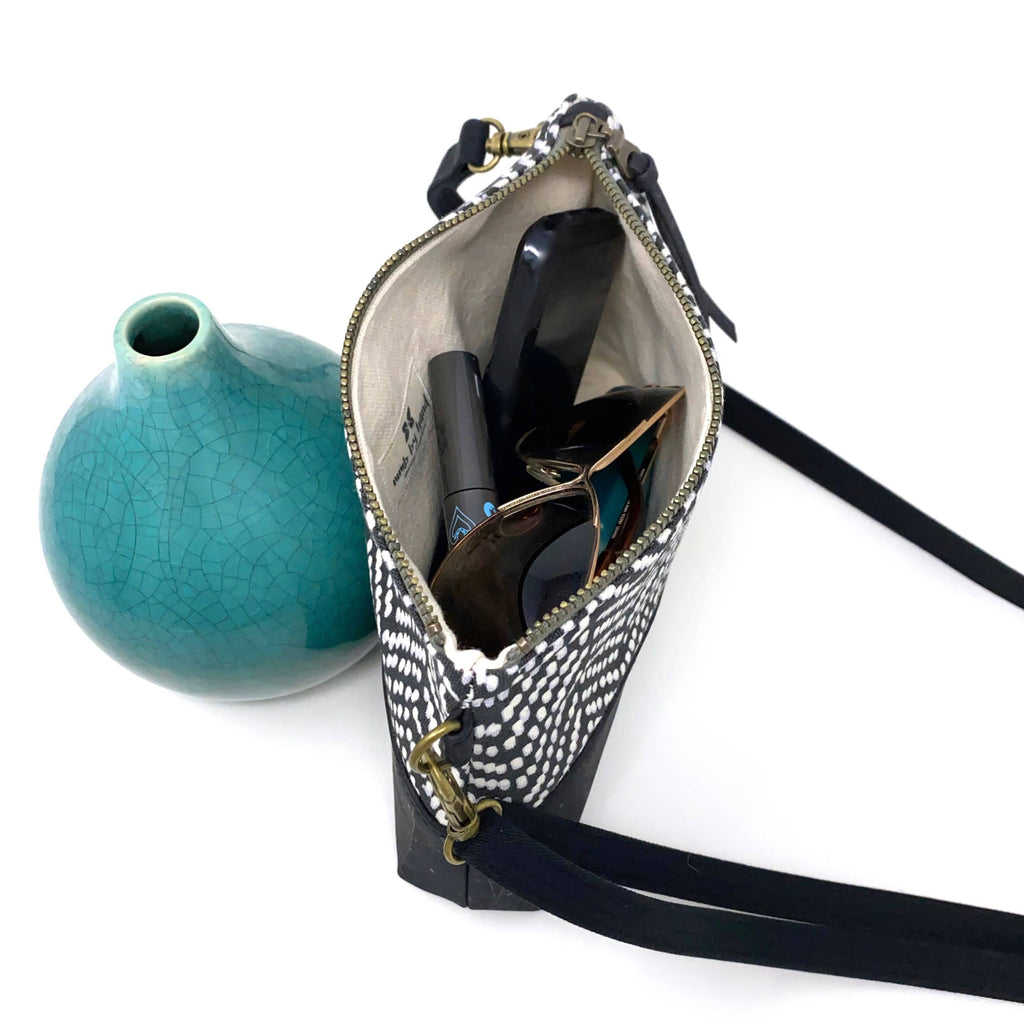 Geo Pink Organic Cotton & black Cork Crossbody