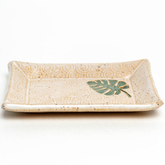 Monstera Pattern Ceramic White Trinket Dish