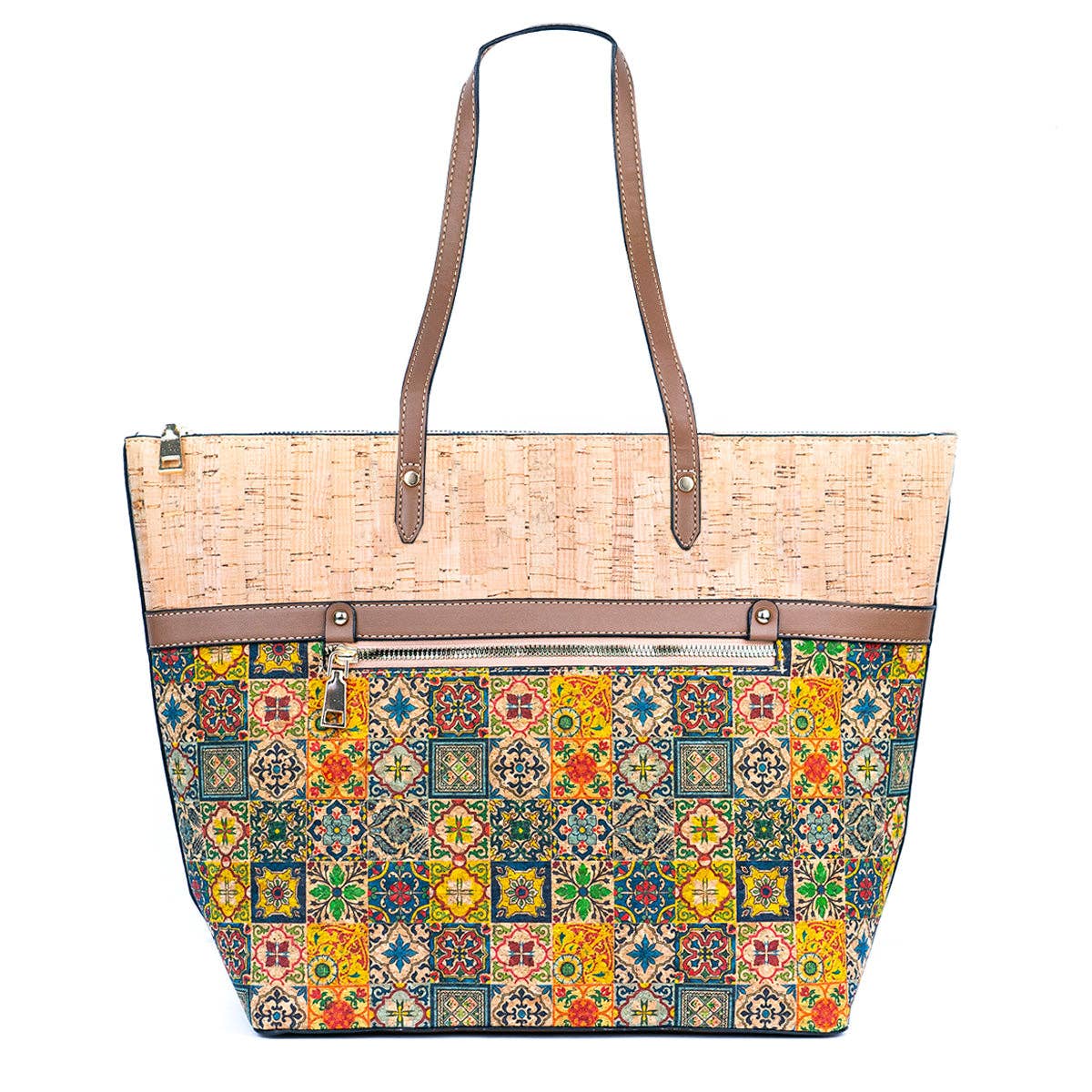 Printed Cork Tote Bag with PU Handle