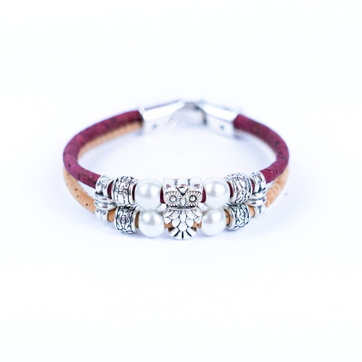 Owl & colorful Cork  handmade bracelet