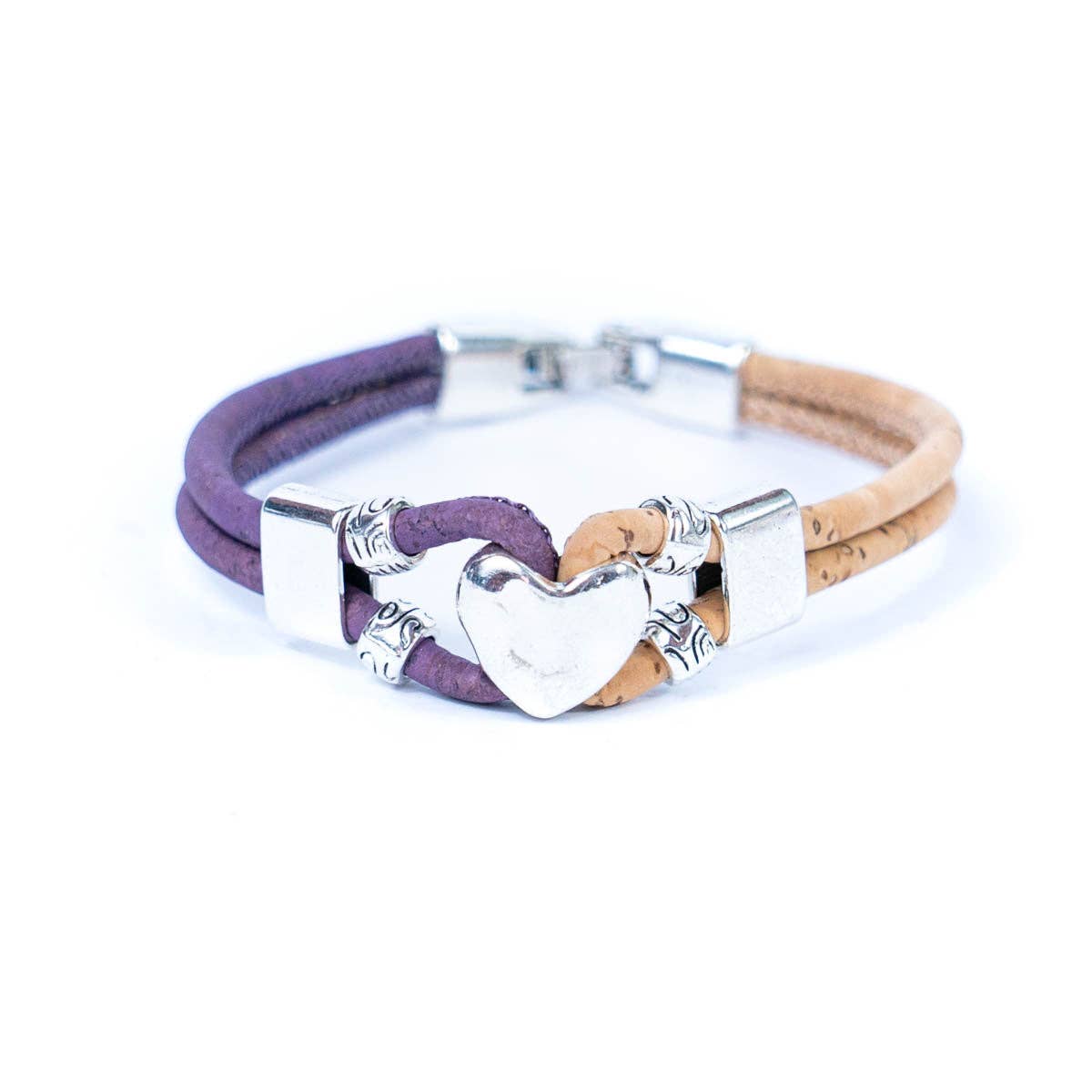 Heart dual colored Cork Handmade Bracelet