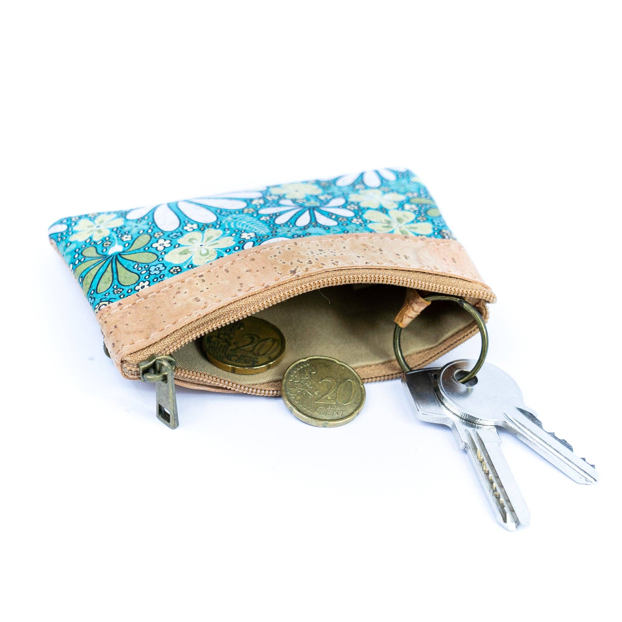 Dual Zip Compartments Mini Cork Wallet - Chic Printed Cork