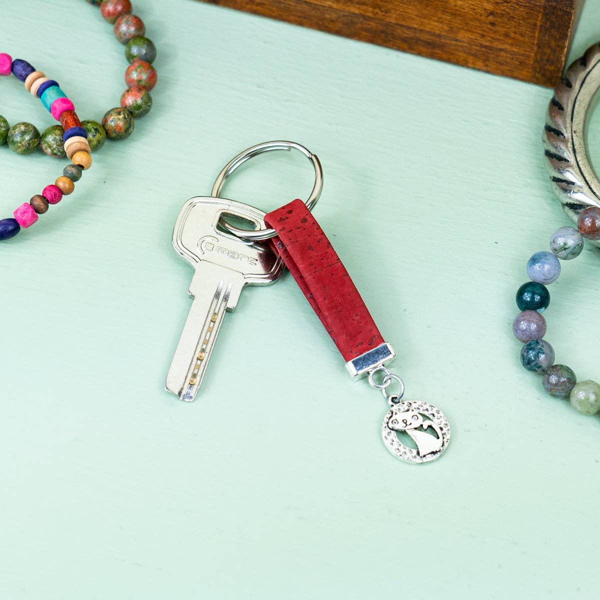 Kitten Pendant & colored Cork handmade keychains