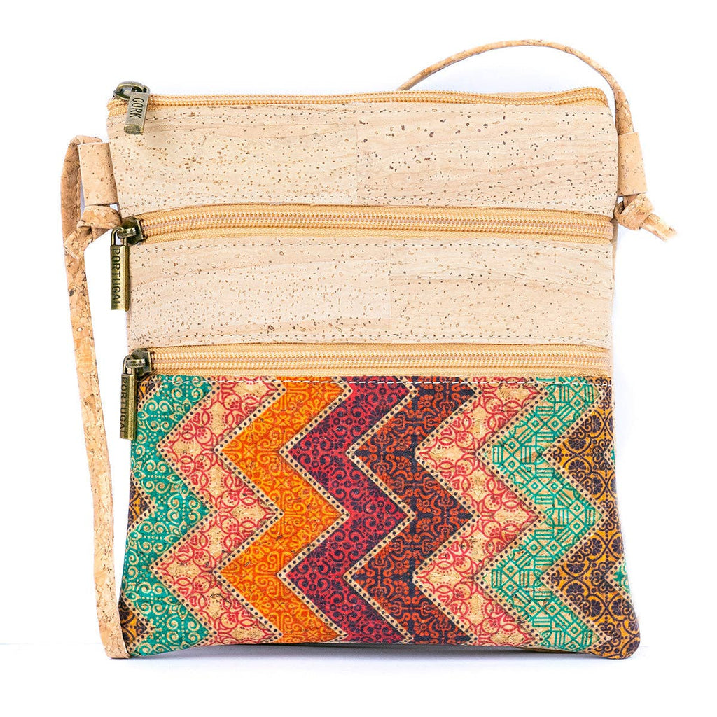 Cork Women's Double Zip Flower print Crossbody Bag