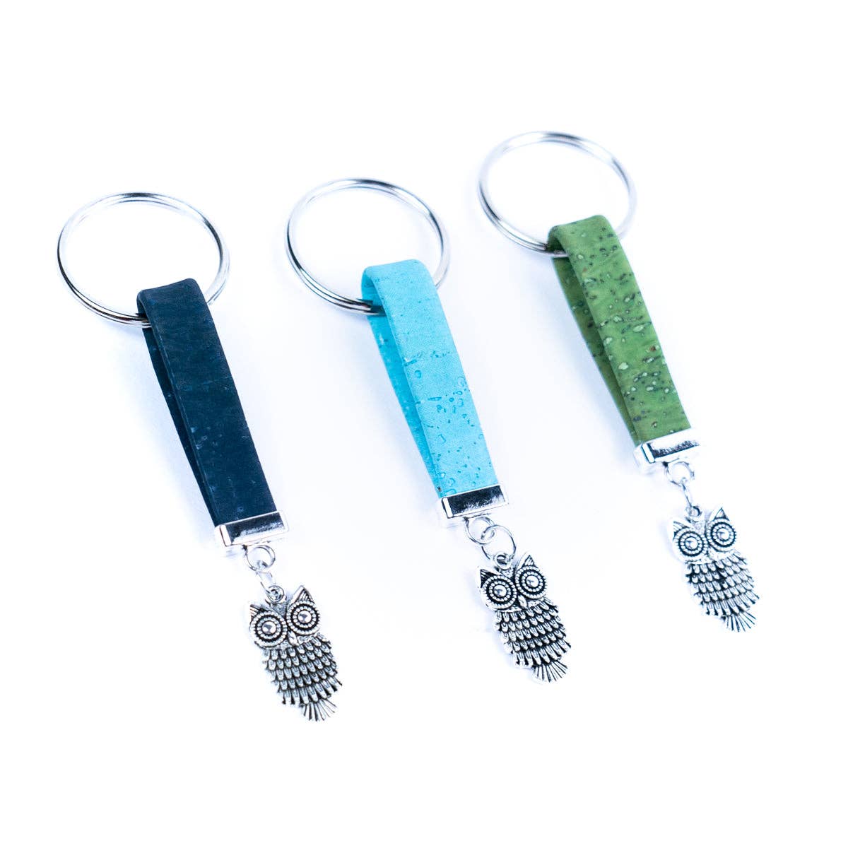 Owl Pendant & Colored Cork Handcrafted Keychain