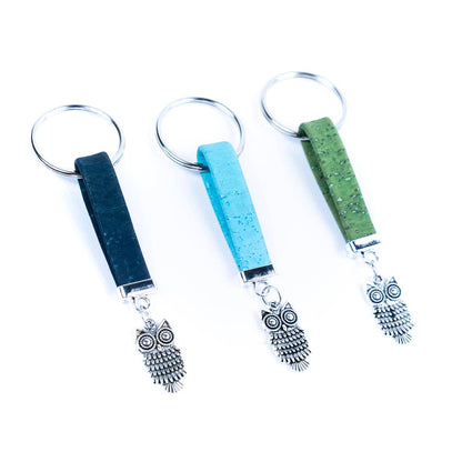 Owl Pendant & Colored Cork Handcrafted Keychain