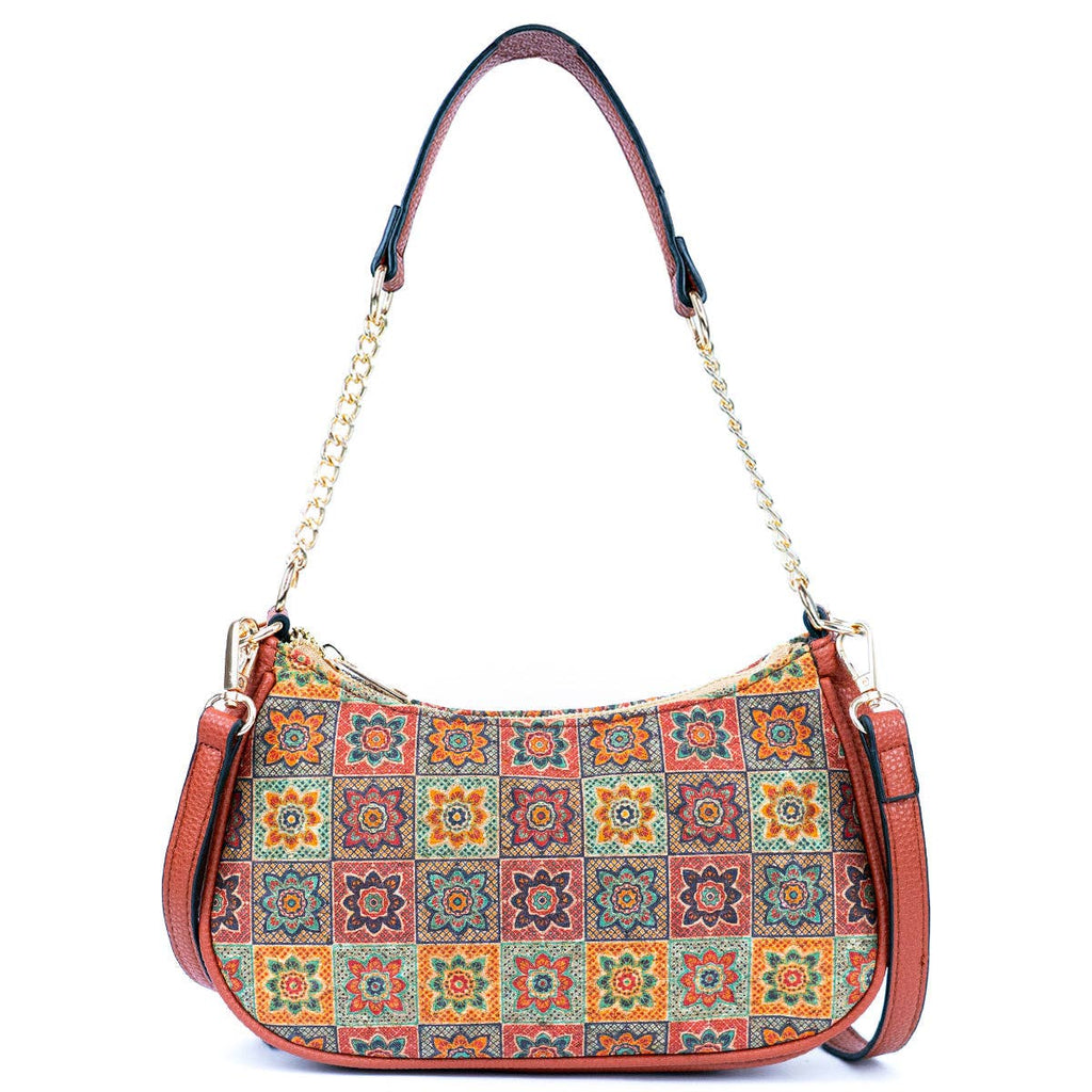 Bohemian Chic Printed Cork & Brown PU Leather Crossbody bag