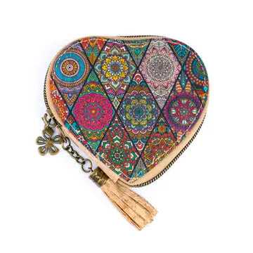 Heart Cork Coin Purse w/ Tassel Zipper Pouch