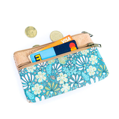 Chic Dual-Zipper Printed Cork Wallet