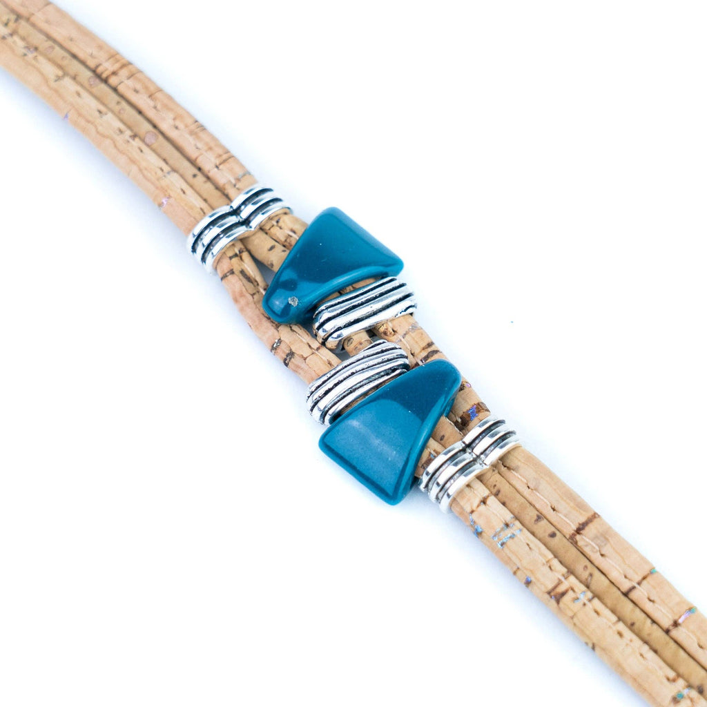 Ceramic Beads & Antique Silver Spacers Handmade Cork Bracelet