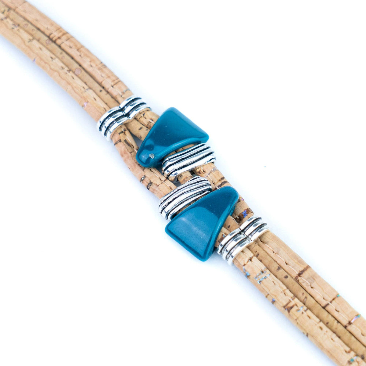 Ceramic Beads & Antique Silver Spacers Handmade Cork Bracelet